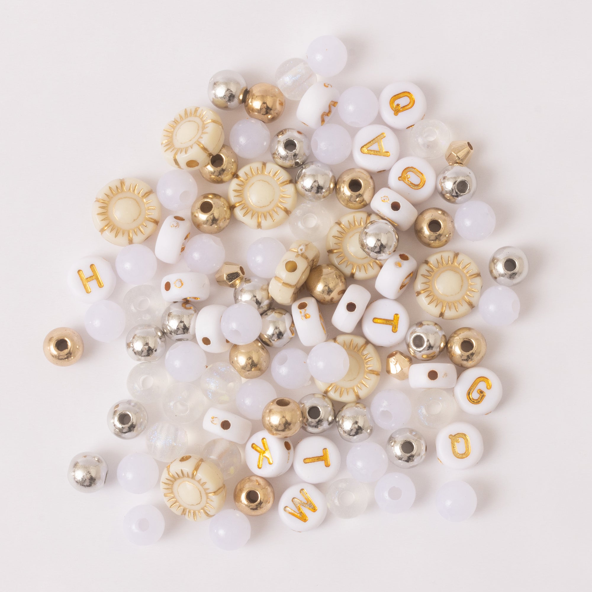 Juliet Floral Gold and White Alphabet Bead DIY Word Bracelt Kit with Red Rose Charm