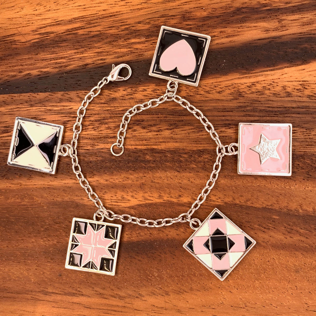 Silver Charm Bracelet Quilting Square Charms