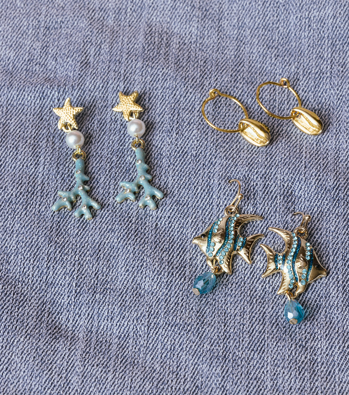 Gold and Blue Crystal Angelfish Earrings Coastal Cowgirl