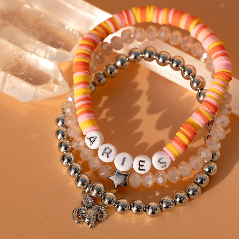 Aries Zodiac Beaded Word Bracelet Set