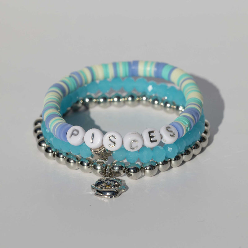 Pisces Zodiac Beaded Word Bracelet Set