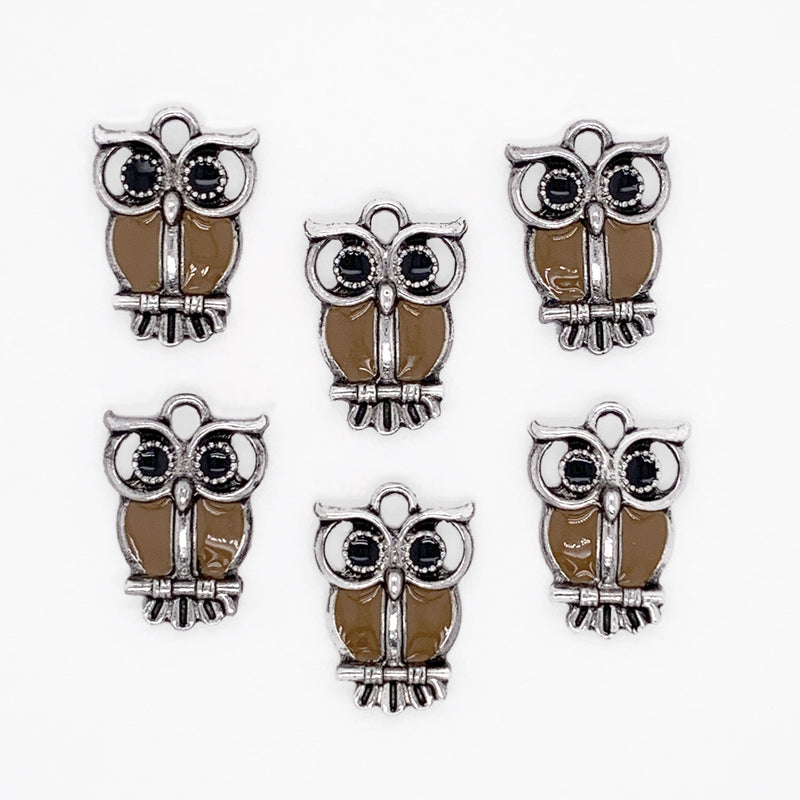 Quirky Owl Charms in Silver 6pc