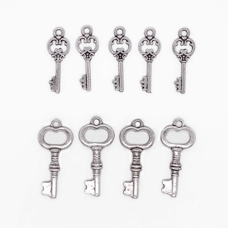 Classic Key Charms in Silver 9pc