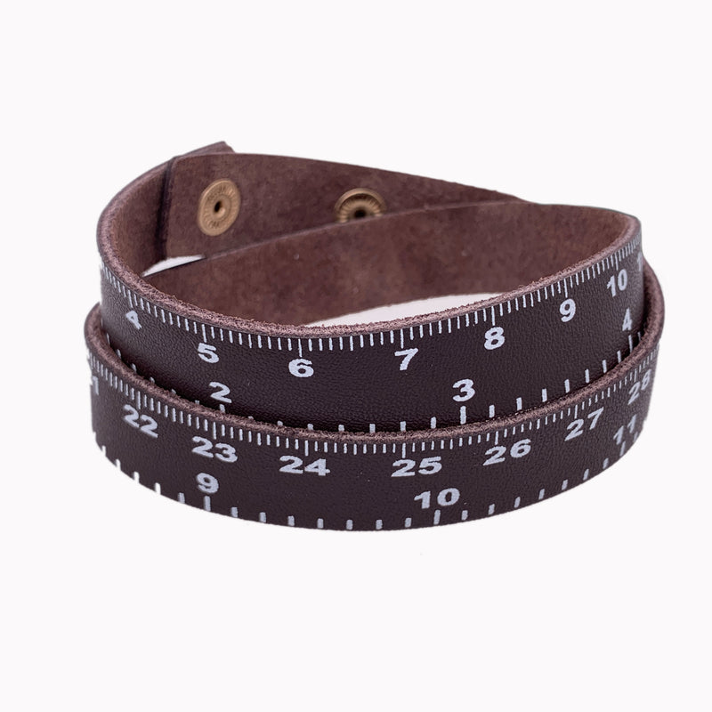 Measuring Tape Leather Wrap Bracelet, Dark Brown