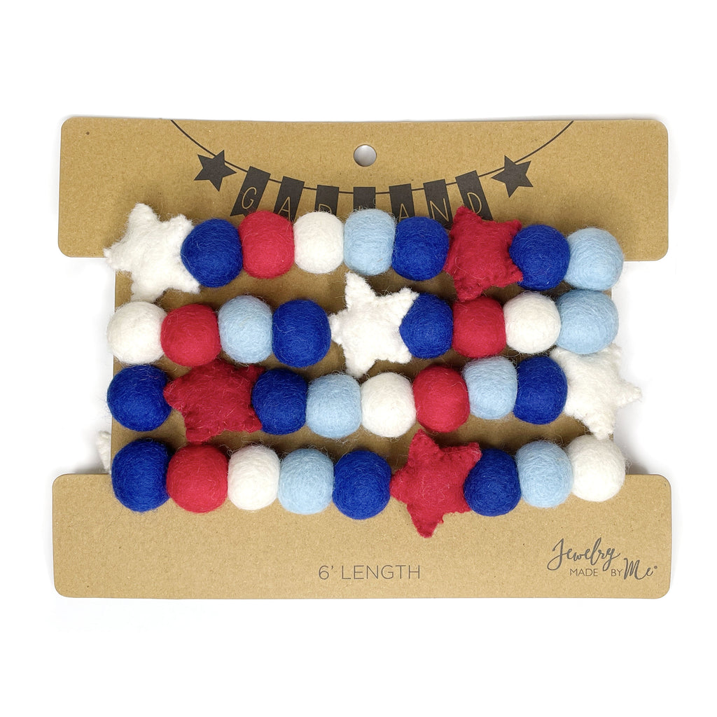 Red White and Blue with Stars Felt Garland 6 Foot