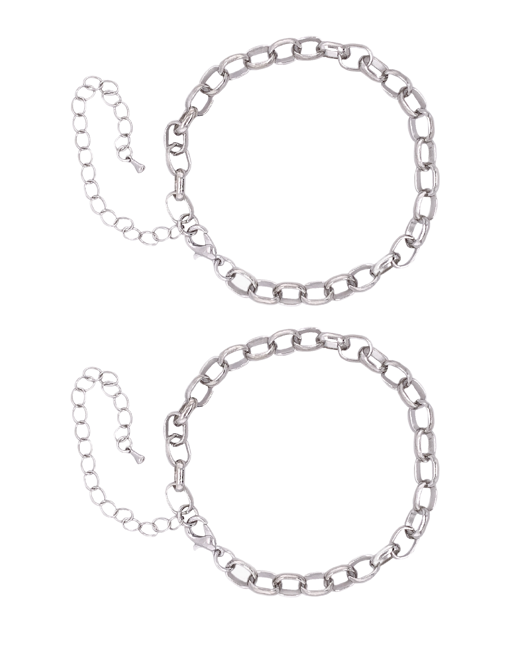 Flat Link Silver Charm Bracelets - Set of 2