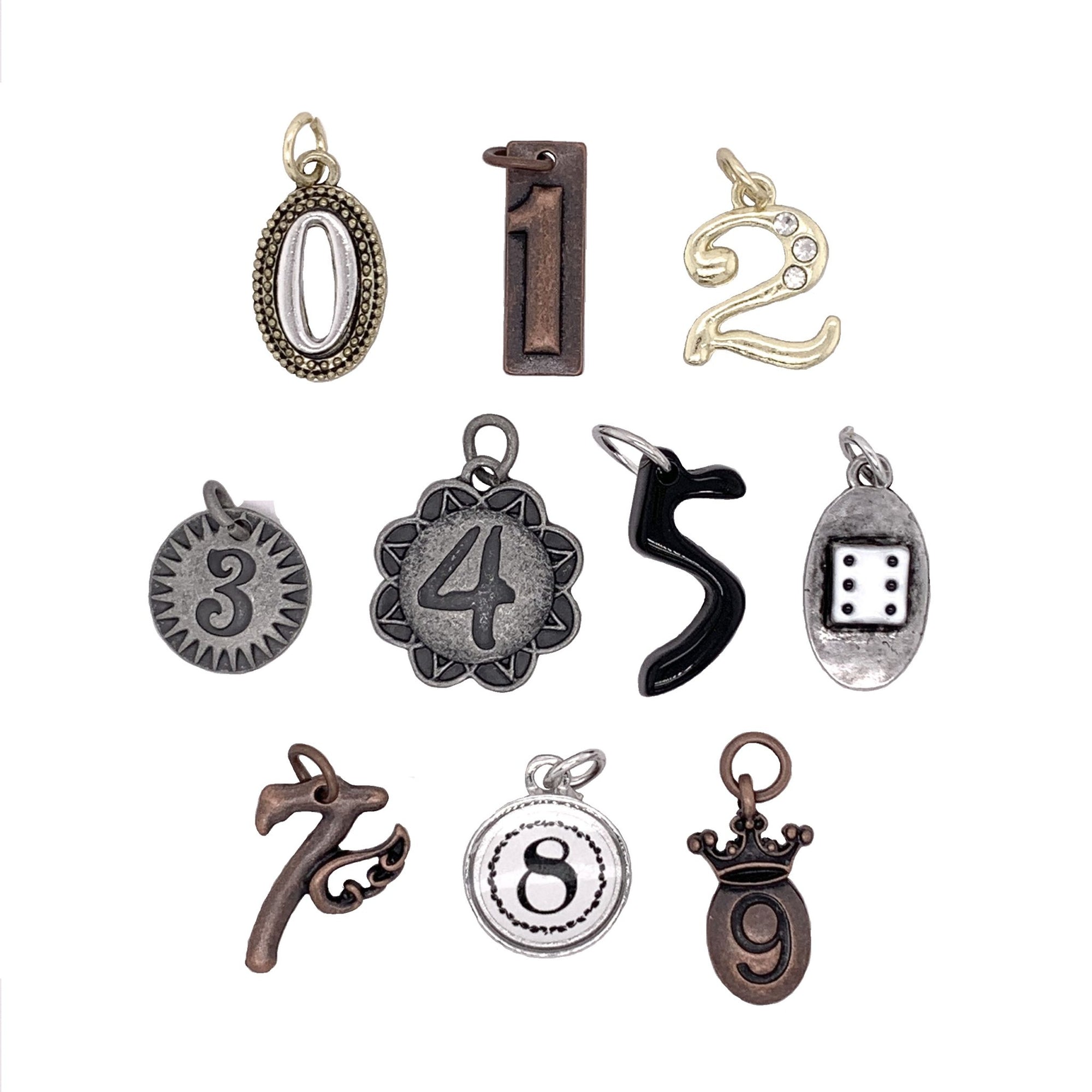 Vintage Number Charms &#39;0&#39; thru &#39;9&#39; 10pc