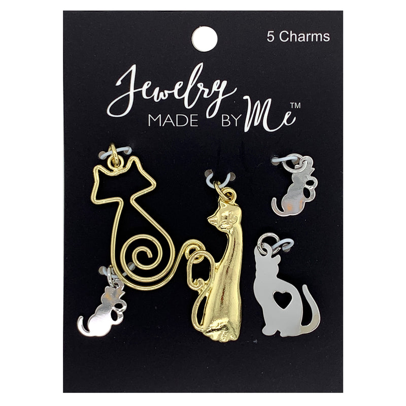 Cat Charms, Assorted Silver/Gold 5pc