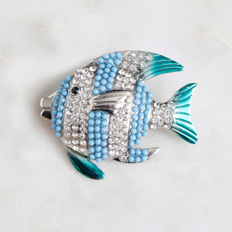 Ombré Pavé Blue and White Fish Brooch