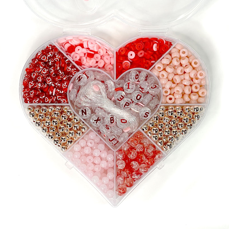 Red & Gold Valentine Heart Box DIY Bead Kit