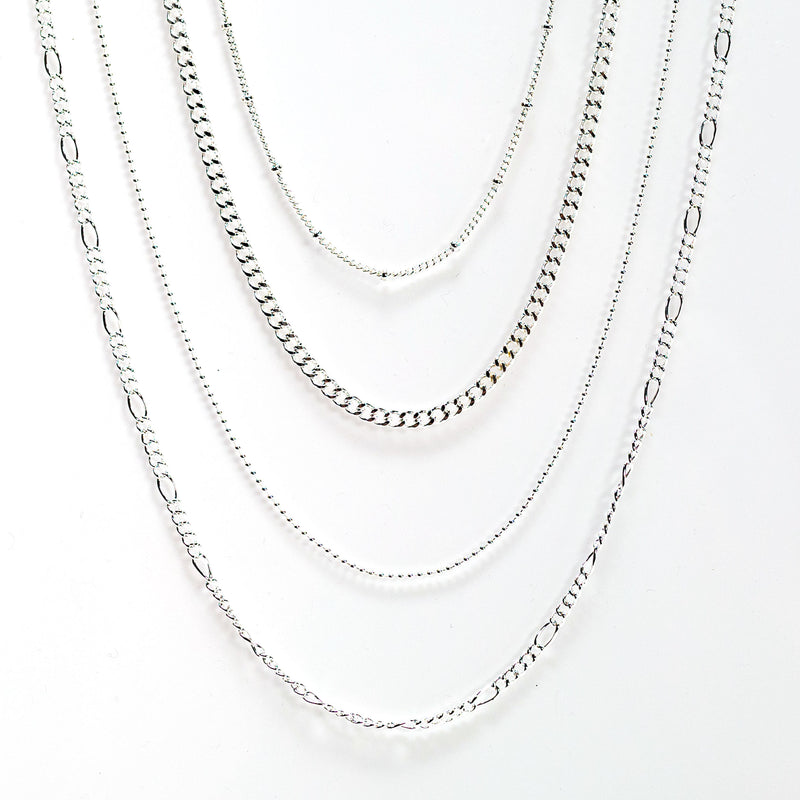 Assorted Chain Necklaces, Silver 4pc