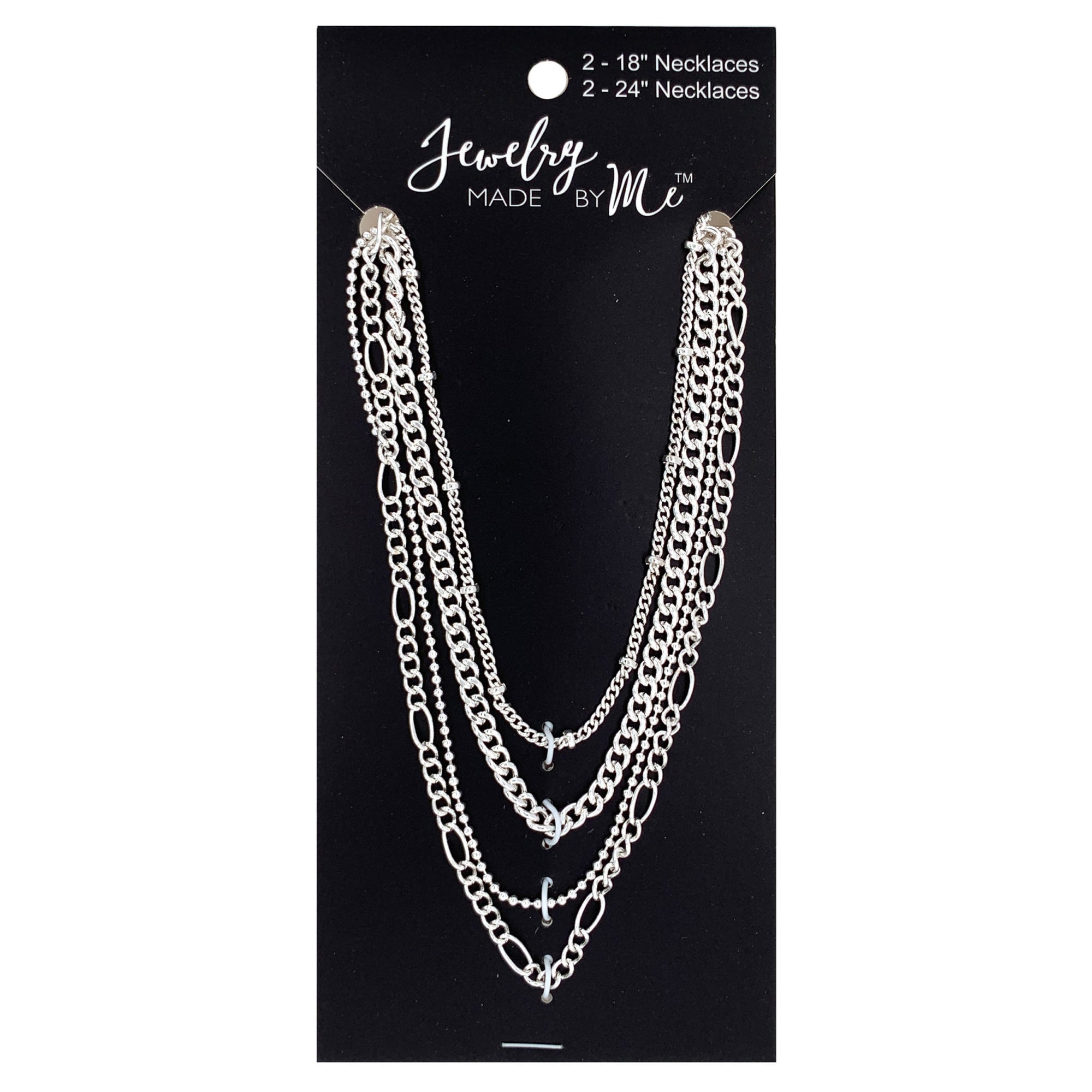 Silver Multi Chain Necklaces 4pc Set