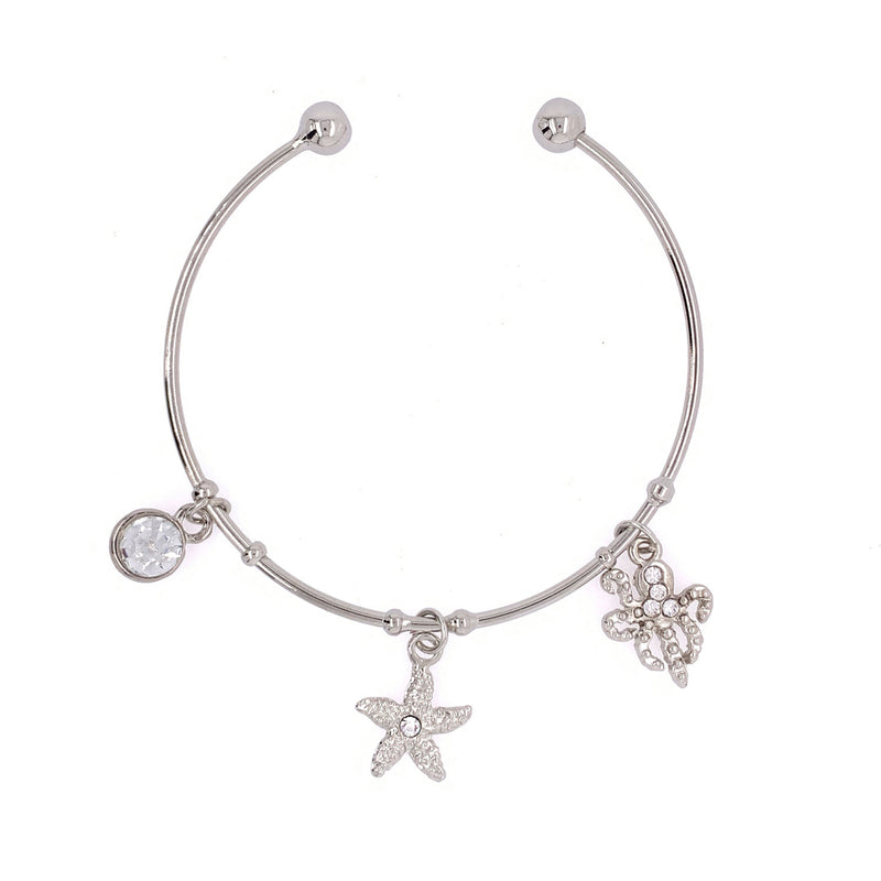 Silver Bangle Bracelet with 3 Charms