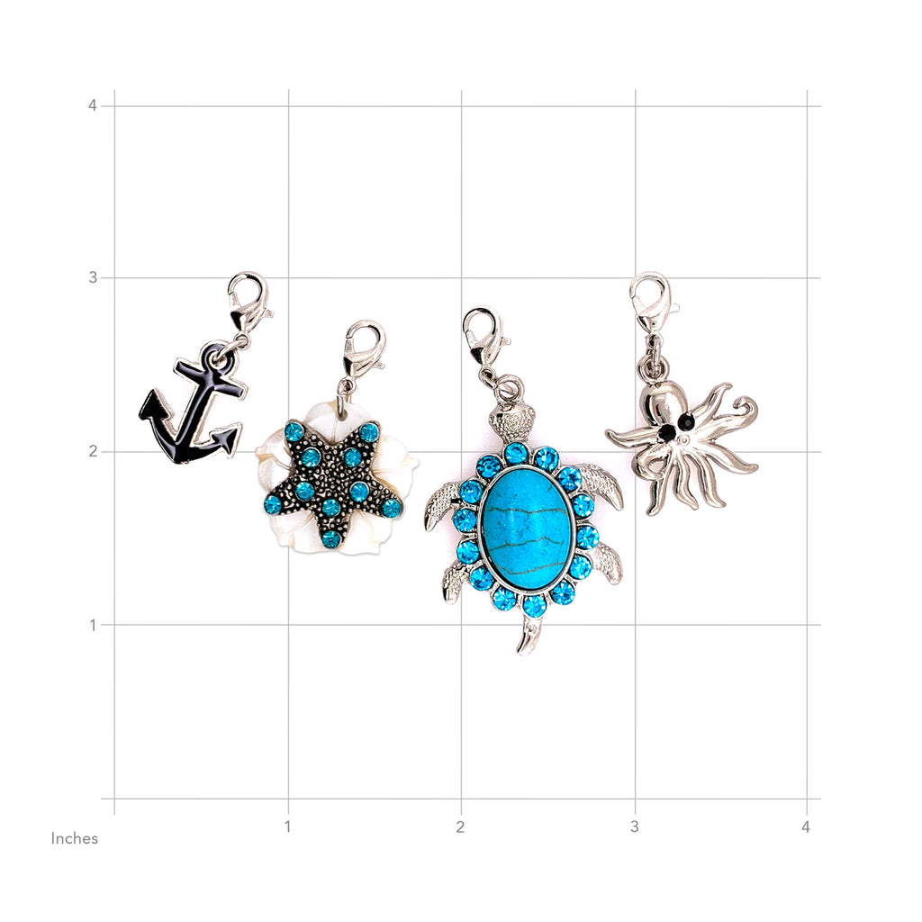 Ocean Icons Charms, Silver 4pc