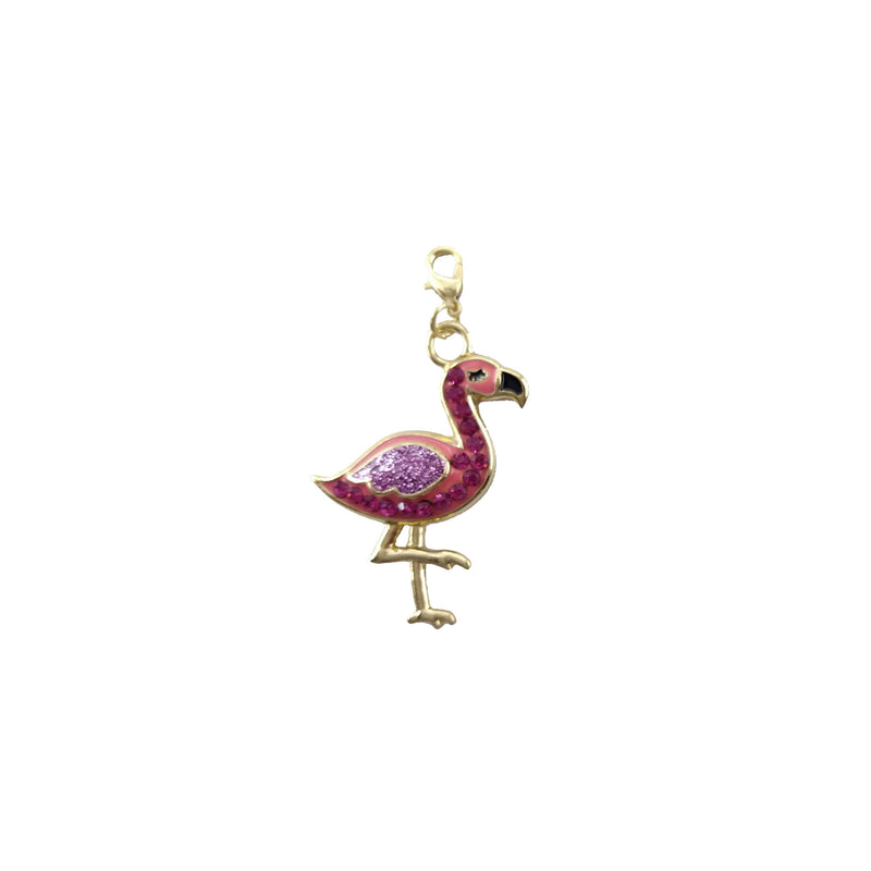 Sparkly Pink Flamingo Pendant Charm in Gold