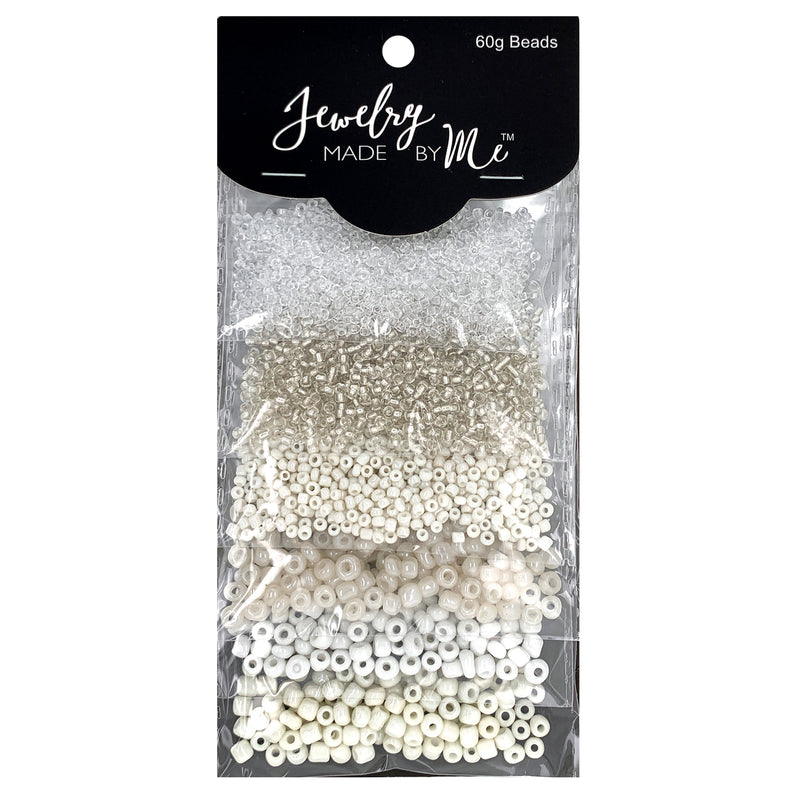 Mixed Seed Bead Assortment, Clear/White 60gm
