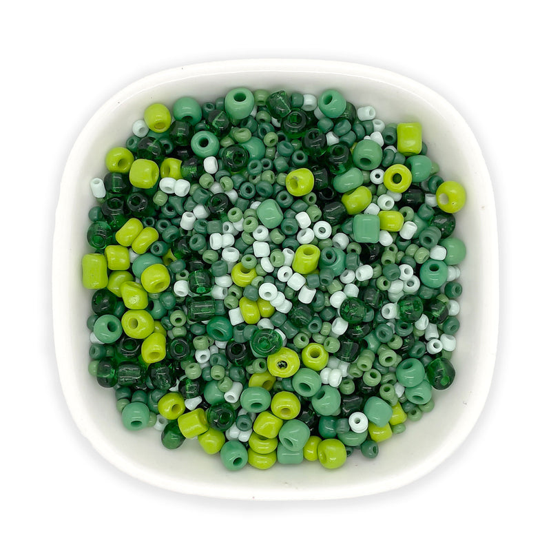 Mixed Seed Bead Assortment, Green 60gm