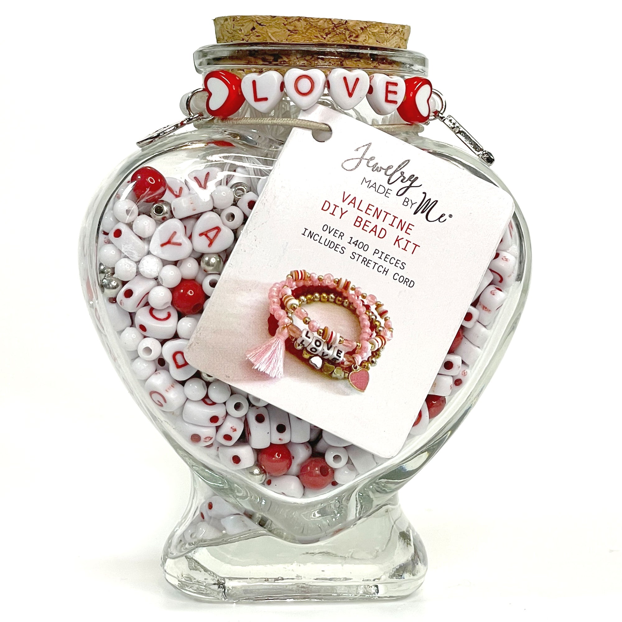 Red &amp; White Valentine Heart Bead Jar