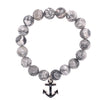 Jade Gray Stretch Stone Bead Bracelet with Anchor charm