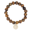 Handmade Stretch 8mm Stone Bead Bracelet Set with Charms Tigers Eye and Yellow Jade 2pc