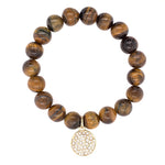 Handmade Stretch 8mm Stone Bead Bracelet Set with Charms Tigers Eye and Yellow Jade 2pc