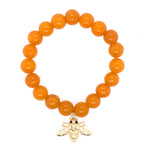 Handmade Stretch 8mm Stone Bead Bracelet Set with Charms Tigers Eye and Yellow Jade 2pc