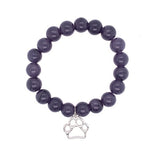 Handmade Stretch 8mm Stone Bead Bracelet Set with Charms Black Agate and Blue Sand 2pc