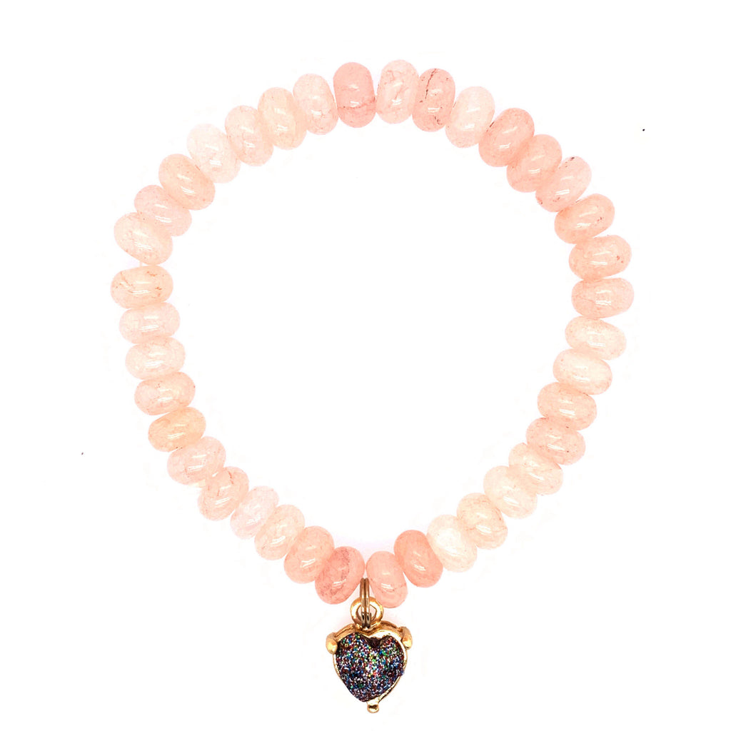 Handmade Stretch 8mm Stone Bead Bracelet Set with Charms green Aventurine and Rose Quartz 2pc