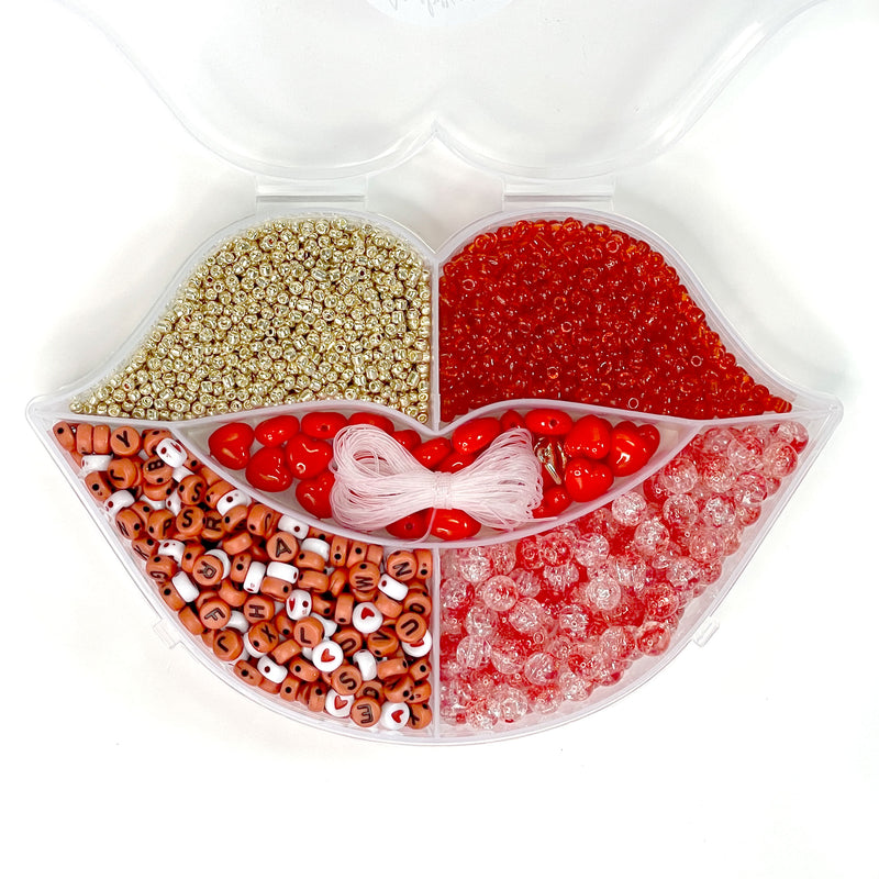 Red & Gold Valentine Kiss Box DIY Bead Kit
