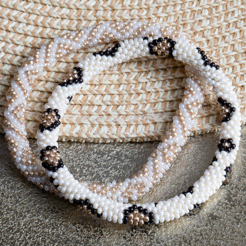 Gold and White Tribal Print Seed Bead Bracelet
