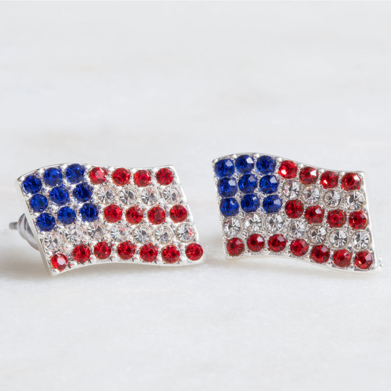 American Flag Rhinestone Earrings, Two Pair