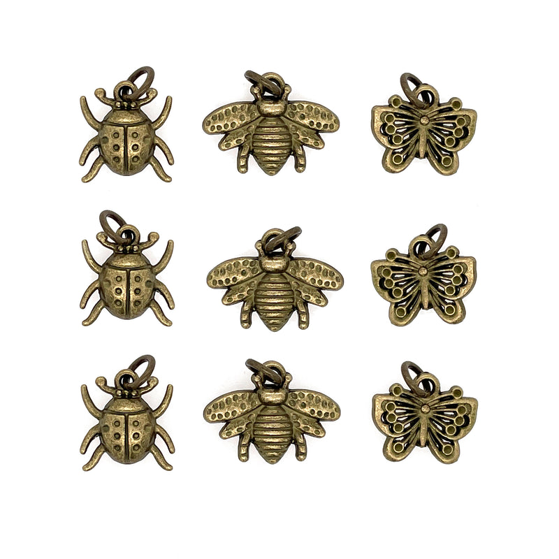 Ox Brass Ladybug Bee Butterfly Bug Charms 9pc Set