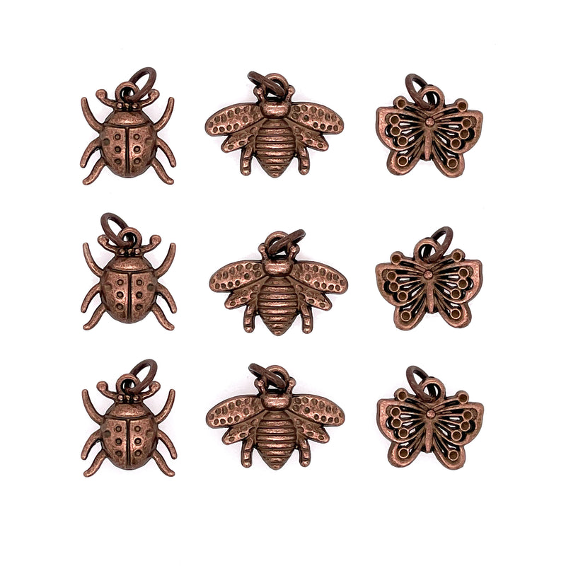 Copper Ladybug Bee Butterfly Bug Charms 9pc Set