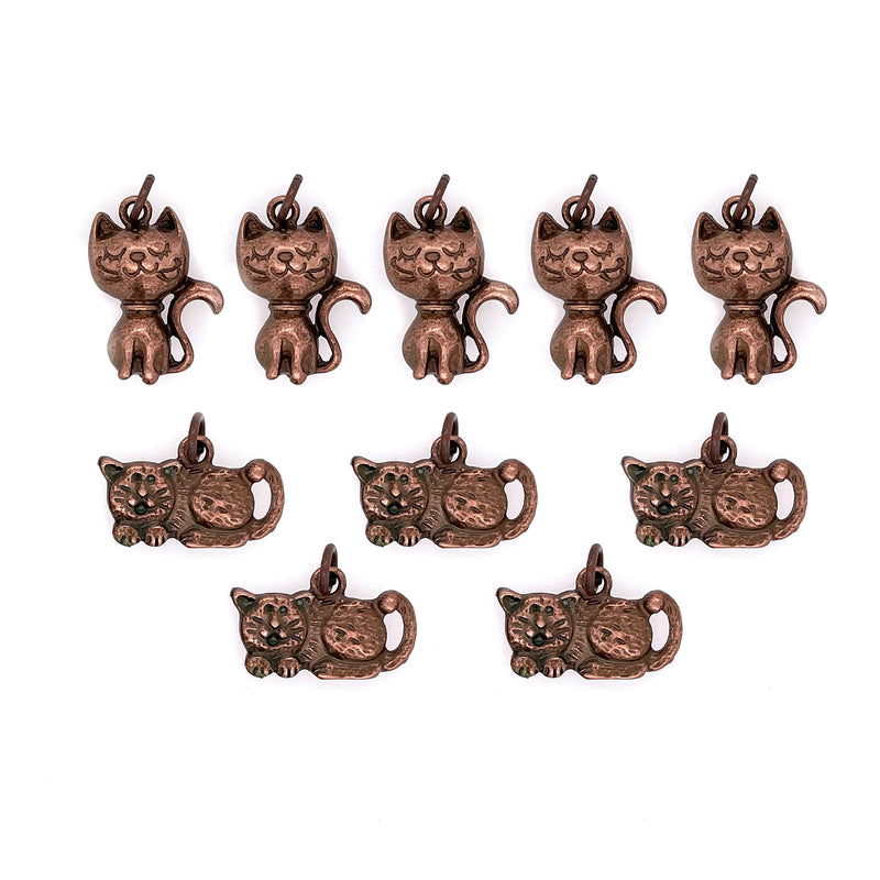 Copper Cat Charms 9pc