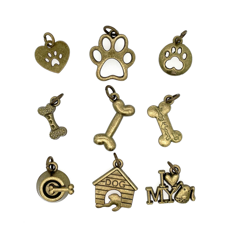 Ox Brass Assorted Dog Charms 9pc Set