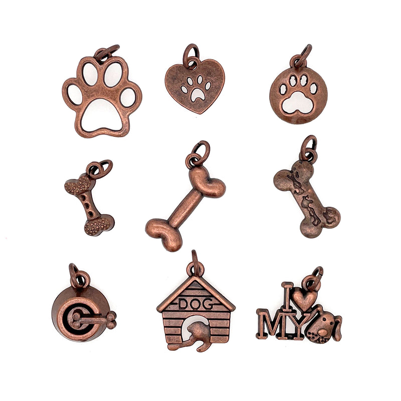 Copper Assorted Dog Charms 9pc Set