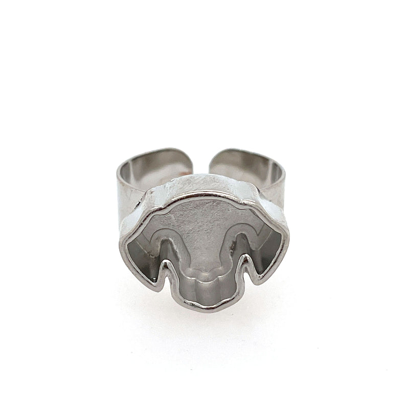 Silver Dog Head Deep Closed Bezel Ring