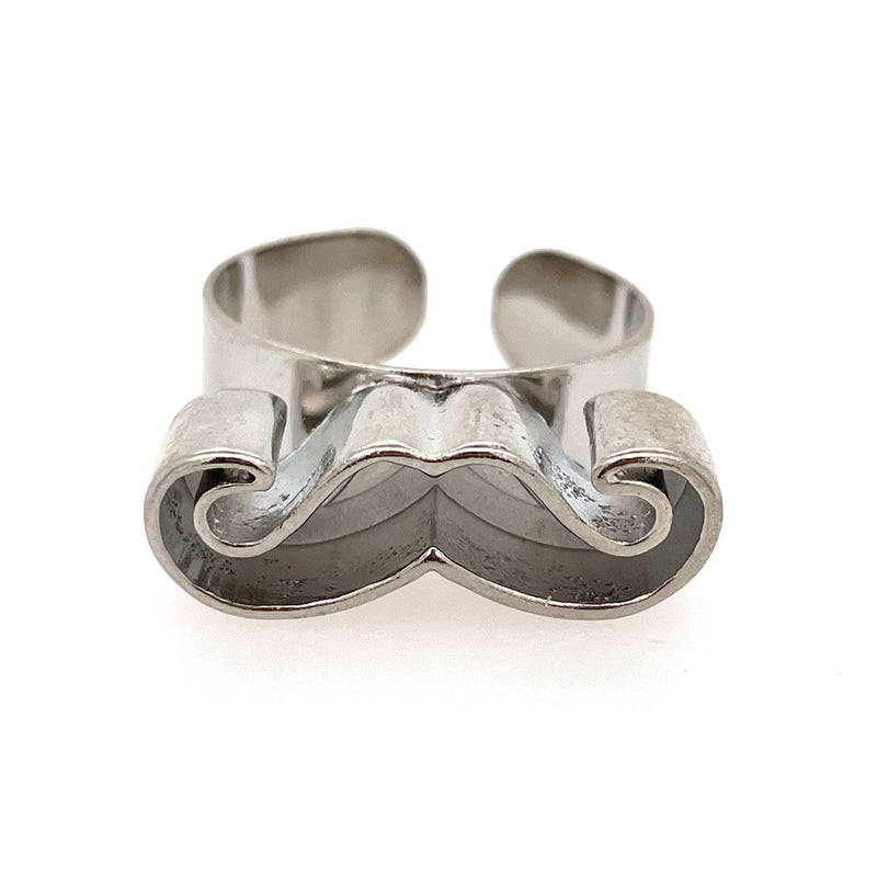 Silver Mustache Deep Closed Bezel Ring