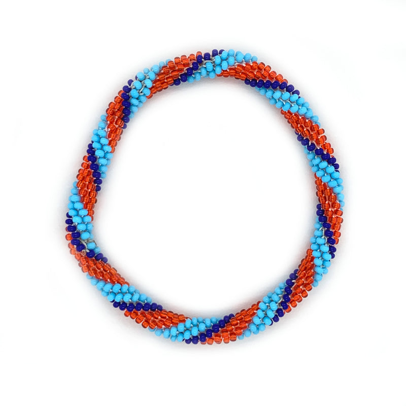Blue and Red Striped Seed Bead Bracelet