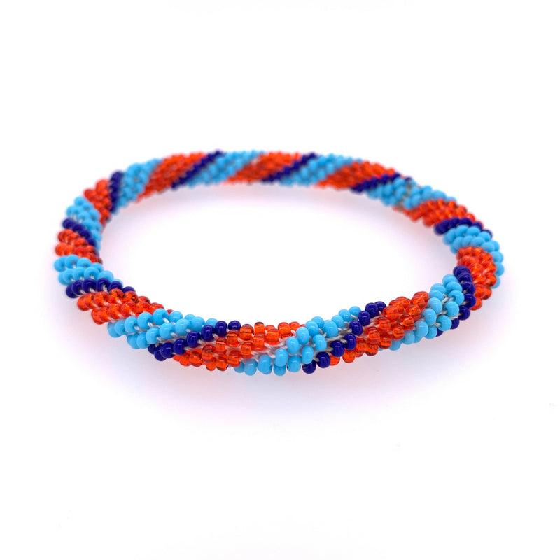 Blue and Red Striped Seed Bead Bracelet
