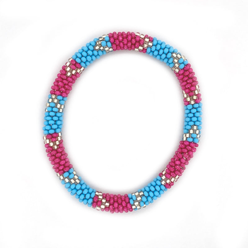 Bright Pink and Light Blue Seed Bead Bracelet