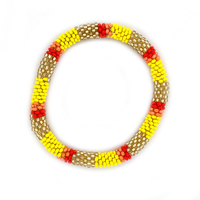 Gold and Yellow Striped Seed Bead Bracelet