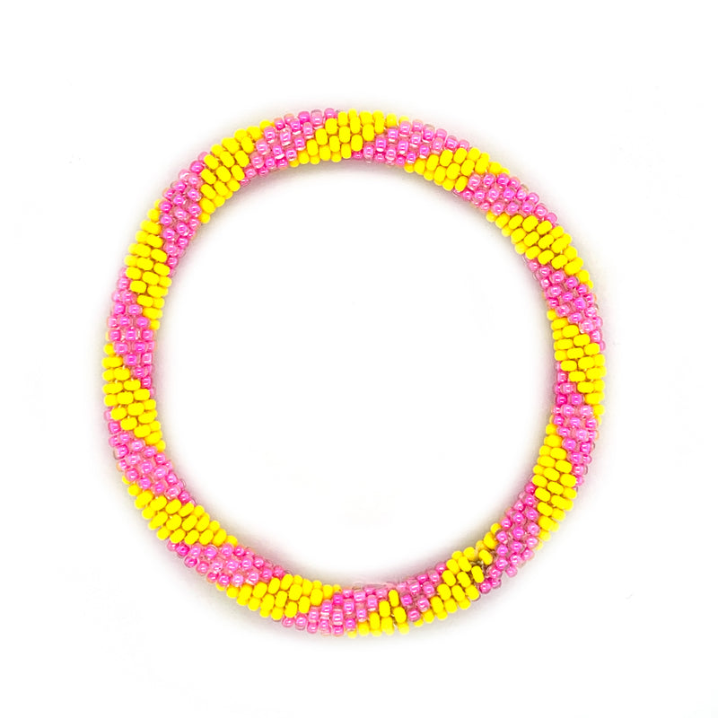 Pink and Yellow Spiral Seed Bead Bracelet