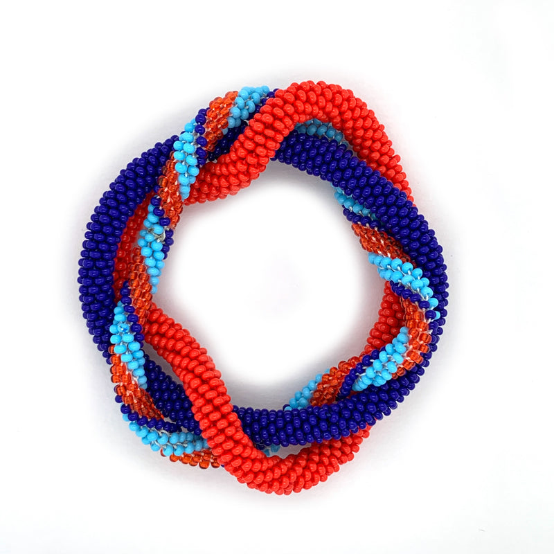 Red Blue Stripe Seed Bead Bracelet Combo 3pc Set