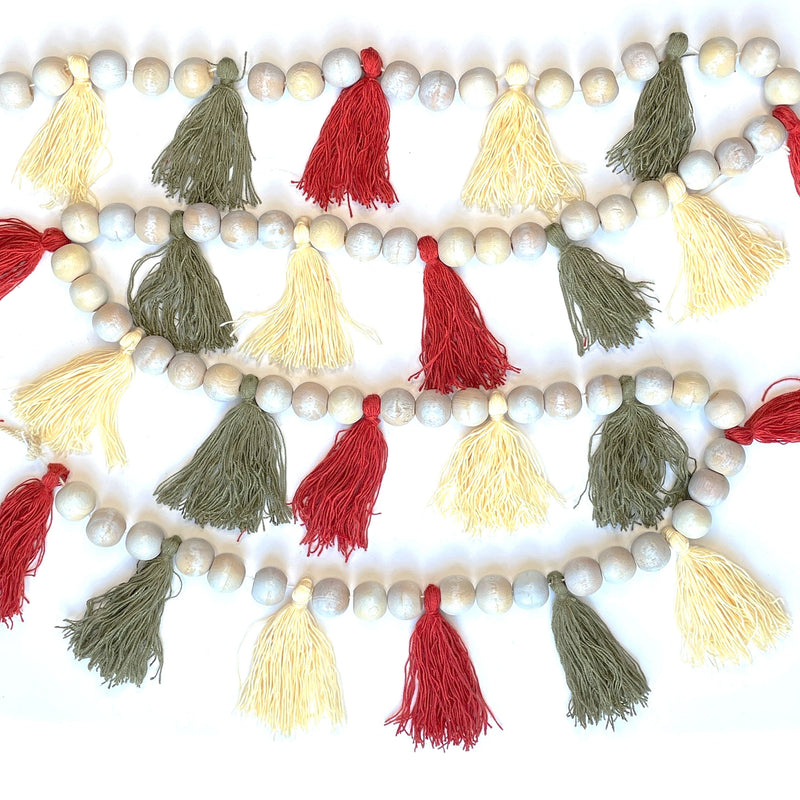 Wood Beads and Tassels Autumn Garland 6ft