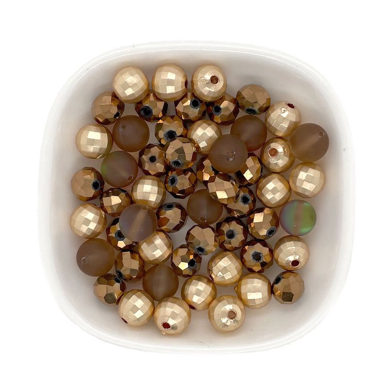 Gold, Metallic Bronze and Translucent Bronze Beads 55pc