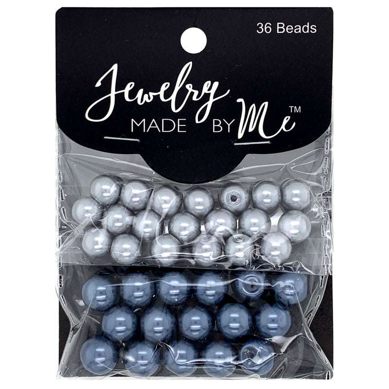 Glass Pearl Beads, Silver/Grey 36pc