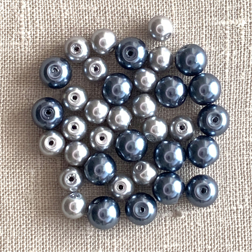 Glass Pearl Beads, Silver/Grey 36pc