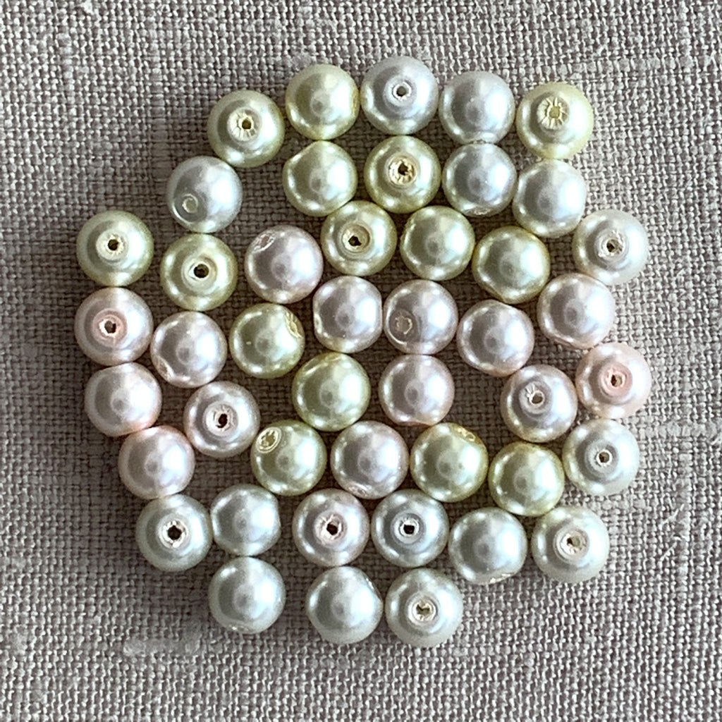 Glass Pearl Beads, White/Ivory/Pink 45pc